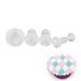 4-piece diamond plunger cutter set for fondant, gum paste, marzipan, modeling chocolate, cake decorating, cookies, and cupcakes.