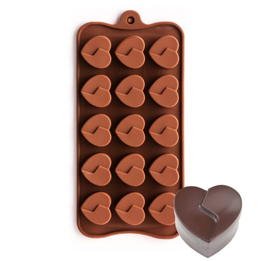 15-cavity divided heart silicone chocolate mold for making chocolates, candies and Valentine’s Day treats.