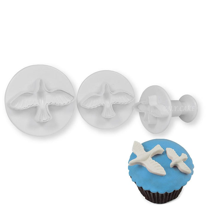 Large Dove Plunger Cutter Set of 3 for creating fondant dove decorations for wedding cakes, baptism cakes, cookies and cupcakes.