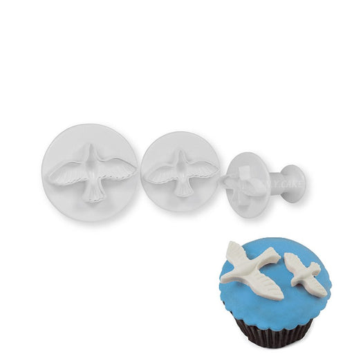 Small Dove Plunger Cutter Set of 3 for creating fondant dove decorations for wedding cakes, baptism cakes, cookies and cupcakes.