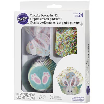 Wilton Easter Bunny Cupcake Decorating Kit with 24 bunny themed baking cups colorful sprinkles and decorative cupcake picks for Easter celebrations