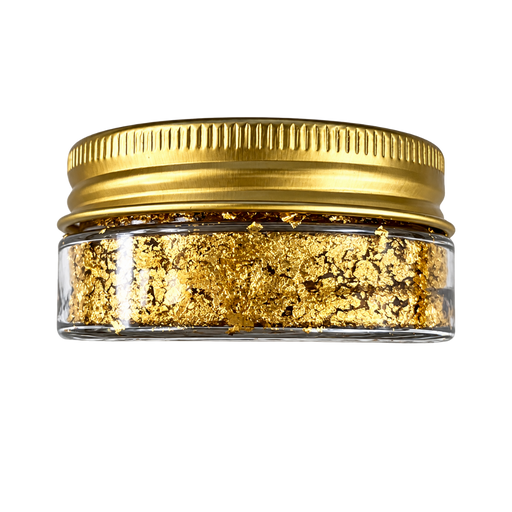 Decorate cakes, chocolates and pastries with 100g edible gold flakes in a compact bottle, perfect for elegant dessert and confectionery accents.