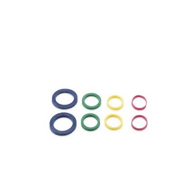 Color-coded silicone Even Dough Bands rolling pin rings in four thicknesses for evenly rolling cookie, pastry and fondant dough