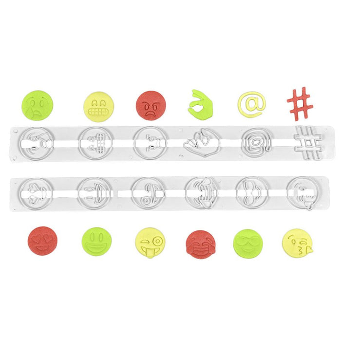 FMM Expression Icon Tappit cutter set with 12 emoji style fondant cutters for cake decorating