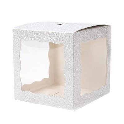 Silver Glitter 3-Sided Window Cupcake Box 3" x 3" x 3" - NY Cake | Cake Decorating & Baking Supplies