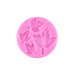 Pink 4-cavity silicone fondant mold featuring assorted detailed fall leaf designs for cakes, cupcakes, and Thanksgiving decorations.