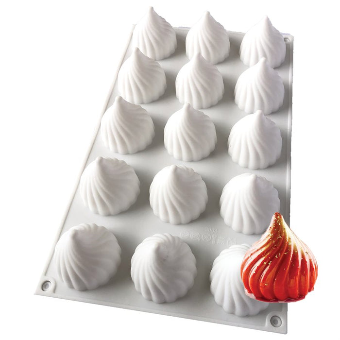 White fancy kiss silicone baking and freezing mold with 15 cavities for mousse desserts, chocolates, frozen treats, and bakery creations by NY Cake®