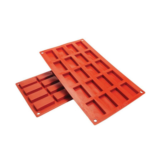 Red 15-cavity Financier silicone baking mold by NY Cake® for 0.7 oz cakes, brownies, chocolate, mousse, candy, and mini desserts