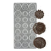 21-cavity assorted flowers polycarbonate chocolate mold with multiple floral designs for making detailed chocolates and confections.