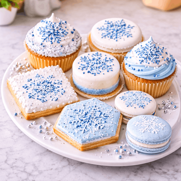 Fluffy Snowflakes Stencil for Cakes, Cookies, Cupcakes, & Macarons