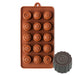 15-cavity fluted round flower silicone chocolate mold for making detailed chocolates, candies and decorative confections.