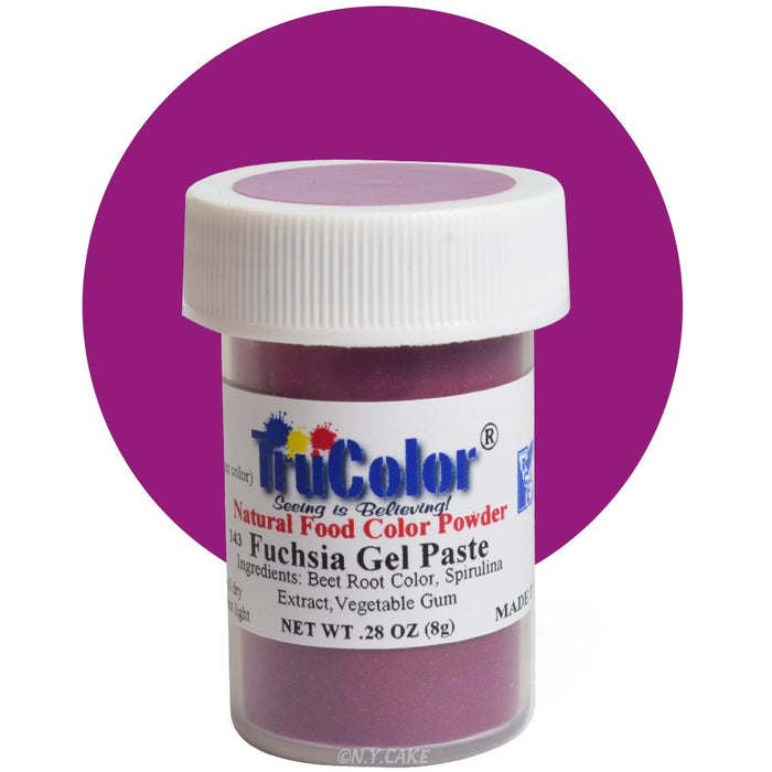 TruColor Fuchsia natural gel paste food coloring for cakes, buttercream, fondant, cookies, macarons, and dessert decorating.
