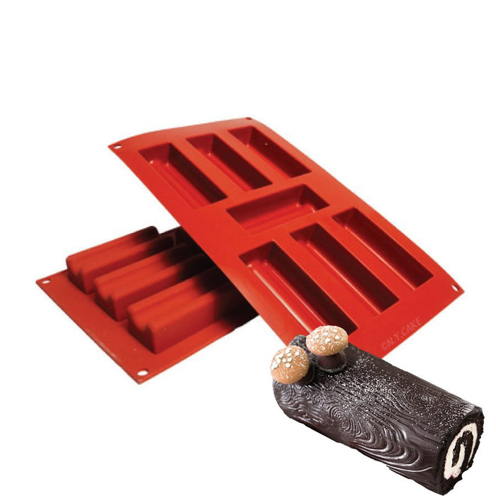 NY Cake furrowed log silicone baking mold with 8 cavities, 2.4 oz capacity for mousse cakes, desserts, chocolate, and pastries