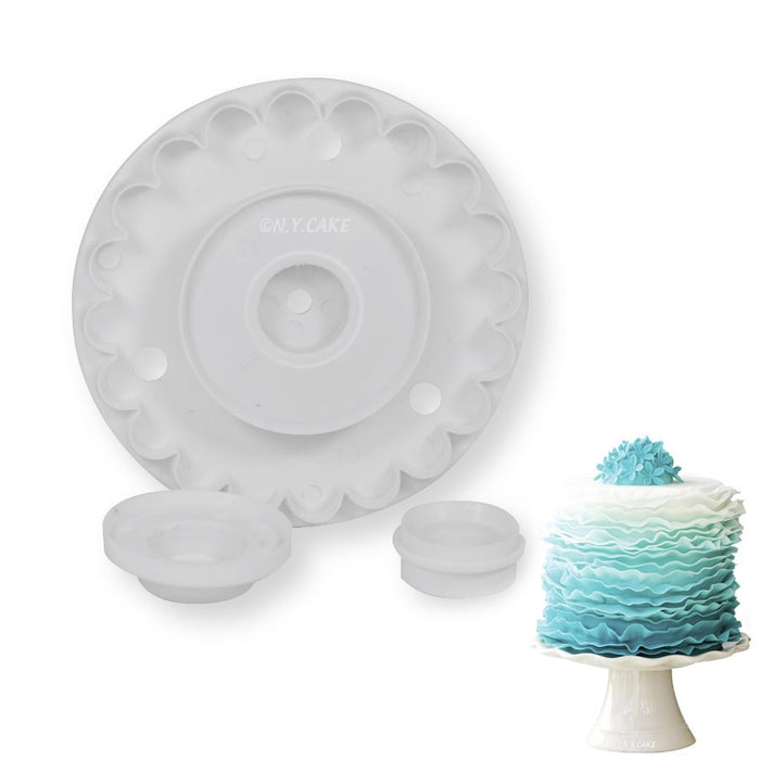 Fondant frill cutter set with interchangeable discs for creating ruffle cake decorations