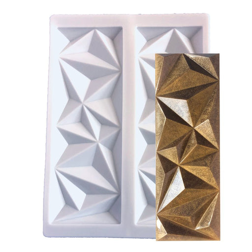 Geometric silicone impression mat for creating modern 3D textured patterns on fondant, gum paste, chocolate, mousse cakes, and cake decorating projects.