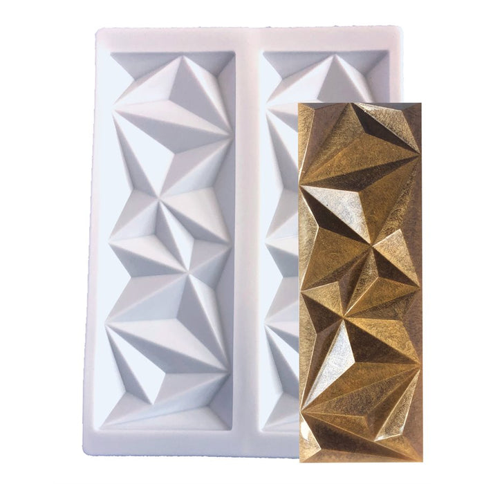 Geometric silicone impression mat for creating modern 3D textured patterns on fondant, gum paste, chocolate, mousse cakes, and cake decorating projects.