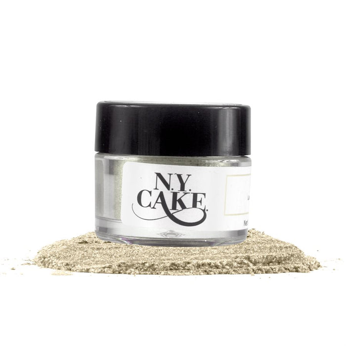 NY Cake Gold Pearl 100% Edible Highlighter Dust jar with shimmering pearlescent gold decorating powder for cakes, cookies, chocolates, and fondant.