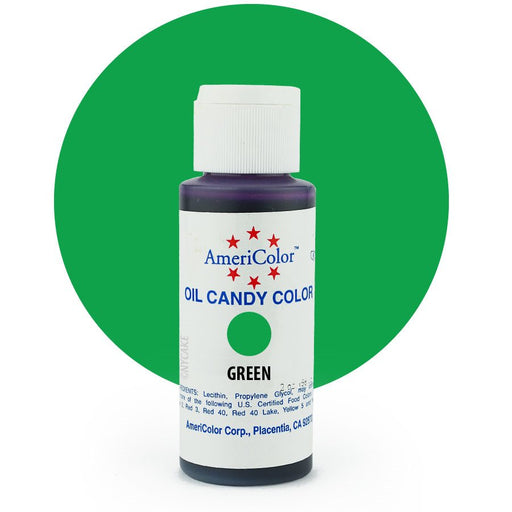 AmeriColor Green oil-based candy color 2 oz bottle for coloring chocolate, candy coatings and confections.