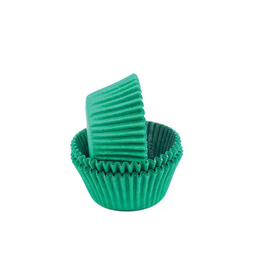 Green mini cupcake baking cup liners for cupcakes, muffins, candies, chocolates, and bite-sized treats.