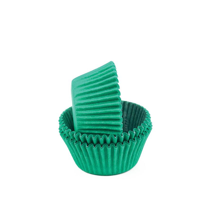 Green mini cupcake baking cup liners for cupcakes, muffins, candies, chocolates, and bite-sized treats.