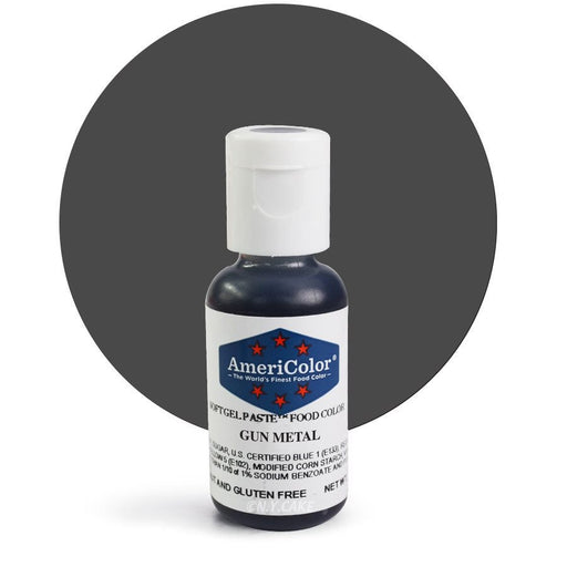 AmeriColor Gun Metal Soft Gel Paste food coloring .75 oz bottle for cake decorating, buttercream, fondant, cookies, royal icing, and bakery desserts.