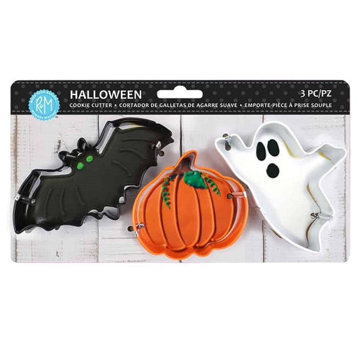 3-piece Halloween cookie cutter set with bat, pumpkin and ghost shapes