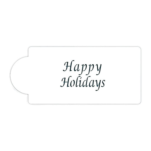 Happy Holidays mini food-safe stencil for decorating Christmas cakes, cookies, cupcakes and macarons with festive script lettering.