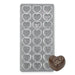 24-cavity bride and groom heart polycarbonate chocolate mold for making wedding chocolates, bridal shower treats, and heart-shaped favors.