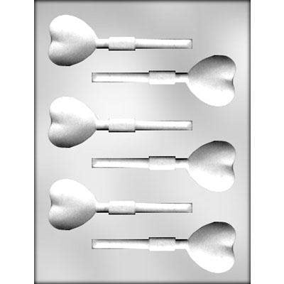 Mini heart chocolate lollipop candy mold with six cavities for Valentine's Day treats, wedding favors and candy making
