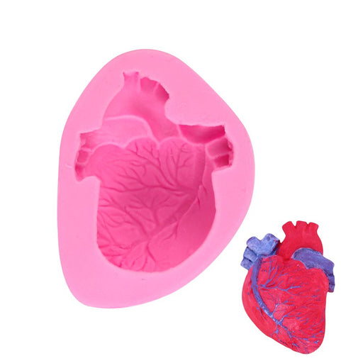 Pink anatomical heart silicone fondant mold for making realistic cake toppers, chocolate and Halloween decorations.