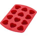 Wilton red heart silicone baking mold with 12 heart-shaped cavities for mini cakes, brownies, chocolates and Valentine's Day desserts