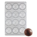 12-cavity 1 7/8-inch hemisphere polycarbonate chocolate mold for making chocolate spheres, domes, shells, and hot chocolate bombs.
