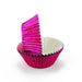 Hot pink foil standard-size cupcake baking cups with metallic finish, available in packs of 50 or 500.