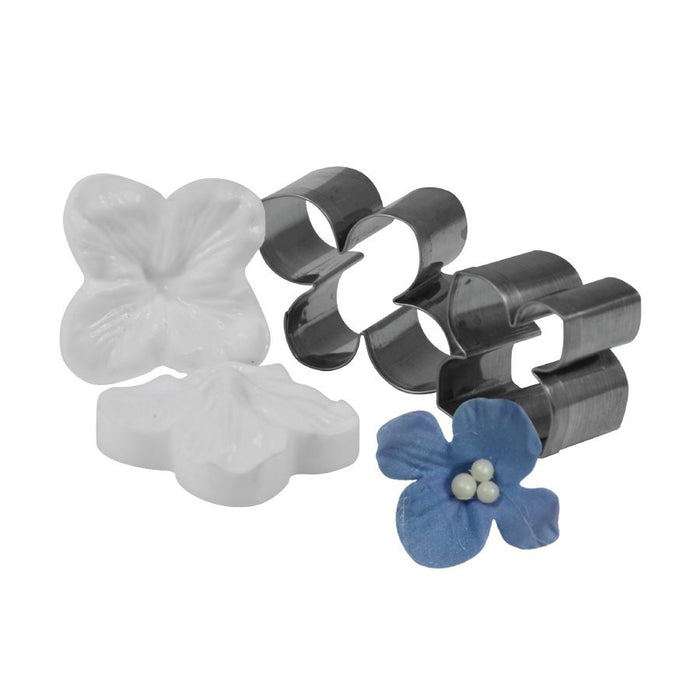 Hydrangea flower cutter and silicone veiner set for fondant and gum paste