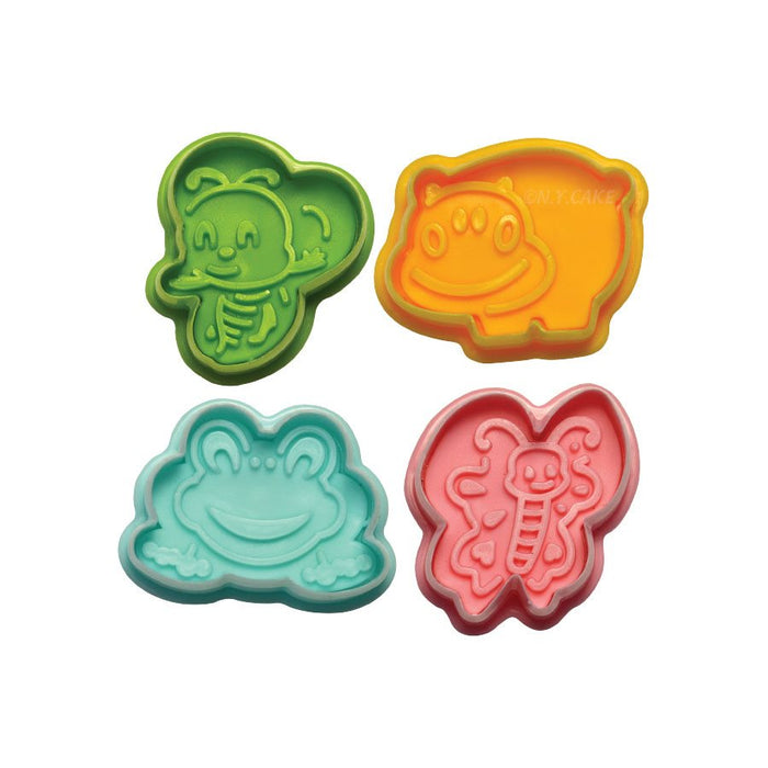 Insect fondant and pie cutter set of 4 with bee butterfly frog and hippo designs