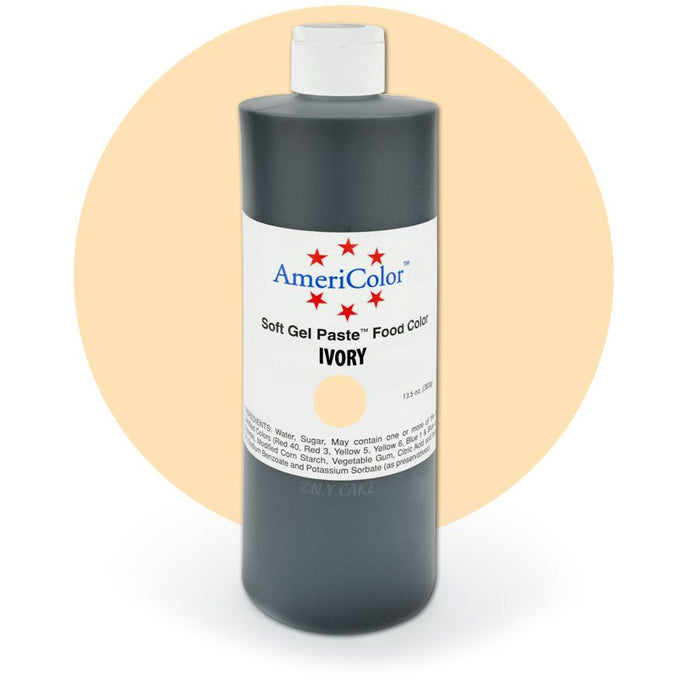 AmeriColor Ivory Soft Gel Paste food coloring 13.5 oz bottle for wedding cakes, fondant, buttercream, royal icing, cookies, and bakery decorating.