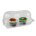 Clear hinged plastic container holding 2 jumbo cupcakes with secure snap-lock lid for bakery packaging