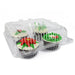 Clear hinged plastic cupcake container holding 4 jumbo cupcakes with secure snap-lock lid for bakery packaging