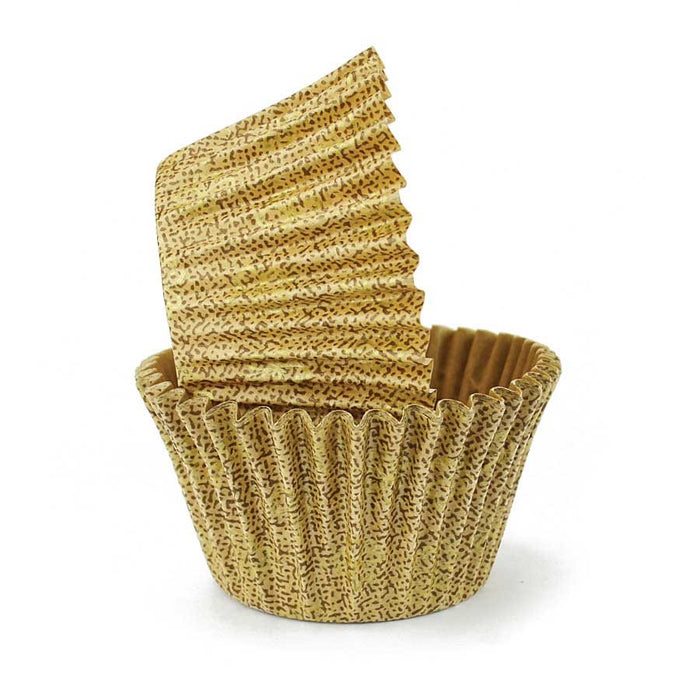 Gold jumbo muffin paper baking molds and stand-alone cupcake liners for baking muffins, cupcakes and individual desserts.