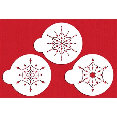 Large Jeweled Snowflake cake stencil set with three snowflake designs