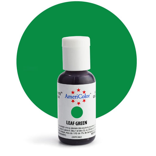 AmeriColor Leaf Green Soft Gel Paste food coloring 0.75 oz bottle for cakes, cookies, fondant, buttercream, royal icing, and bakery decorating.