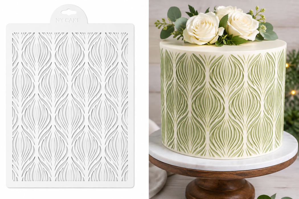 Linear Leaves Cake Stencil – 9.625" x 11.75" | NY Cake®