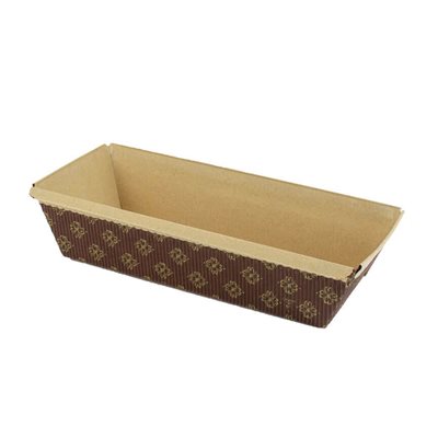 Disposable loaf paper baking mold 7 x 3 x 2 inch with decorative exterior for breads, pound cakes, tea cakes, and bakery presentations.