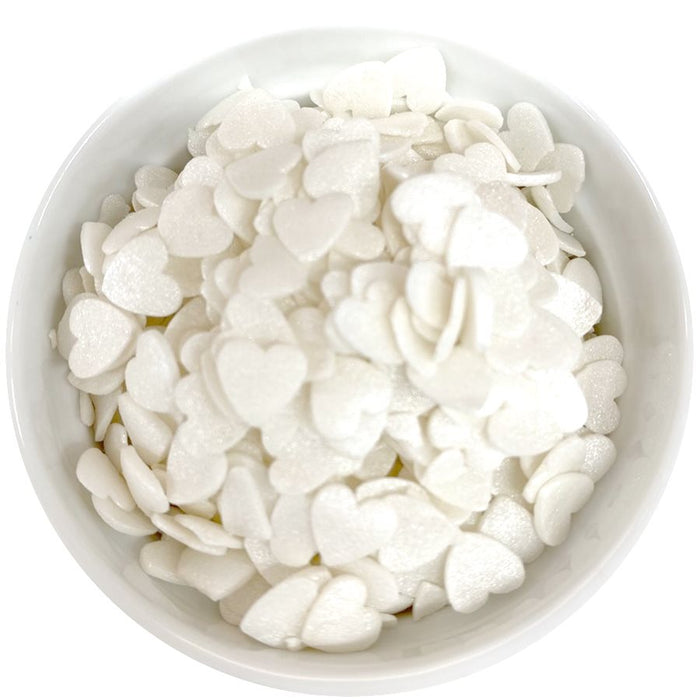 White Heart Shimmer Sprinkle Mix 2.5 oz - NY Cake | Cake Decorating & Baking Supplies