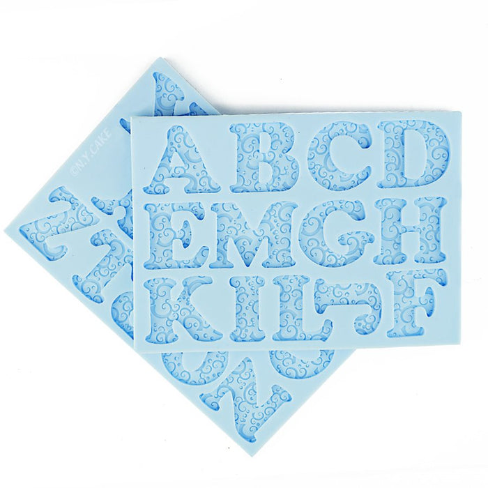 Romantic Swirl Uppercase Alphabet Letters Silicone Mold-2 Piece Set - NY Cake | Cake Decorating & Baking Supplies