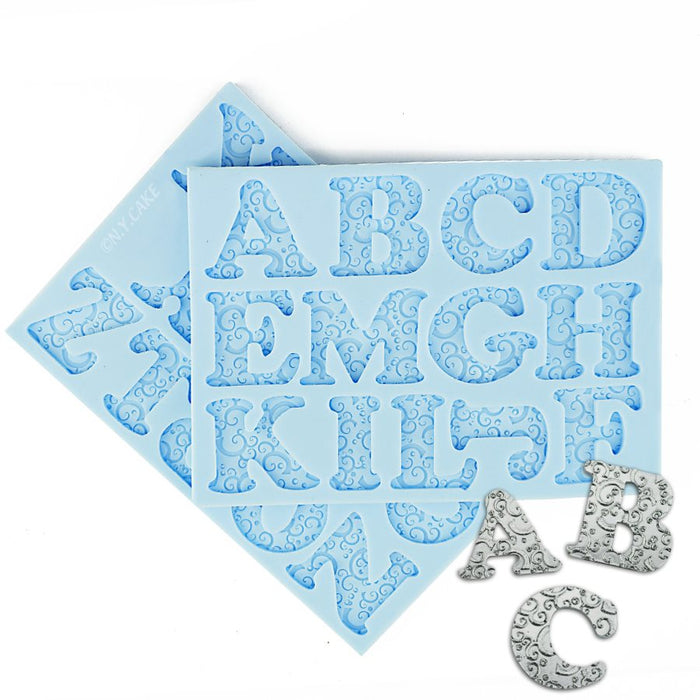 Romantic Swirl Uppercase Alphabet Letters Silicone Mold-2 Piece Set - NY Cake | Cake Decorating & Baking Supplies