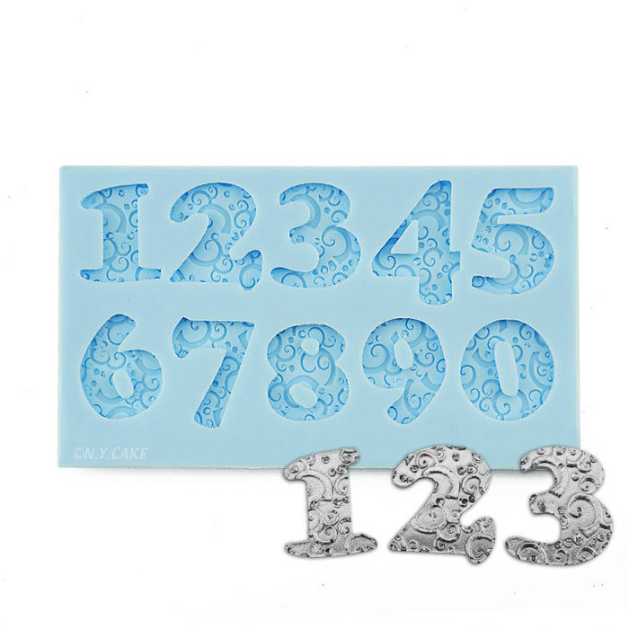 Romantic Swirl Numbers Silicone Mold - NY Cake | Cake Decorating & Baking Supplies