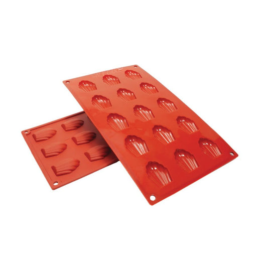NY Cake madeleine silicone baking mold with 24 shell-shaped 0.34 oz cavities for mini cakes, chocolates, and desserts