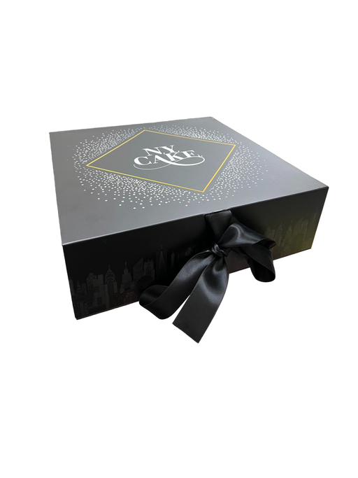 black magnetic gift box with ribbon 10x10x3