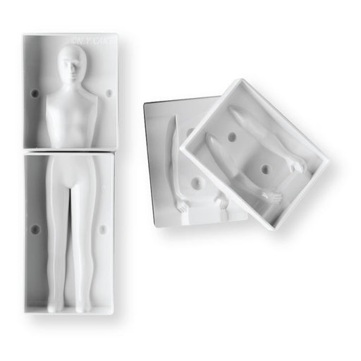 6-piece silicone fondant mold set for creating 3D adult male figures with torso, arms, and legs for cakes, fondant, gum paste, and modeling chocolate.